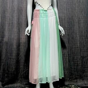 NWT Chelsea & Theodore Pastel Pink Combo Chiffon Maxi Skirt W/ Side Tassel